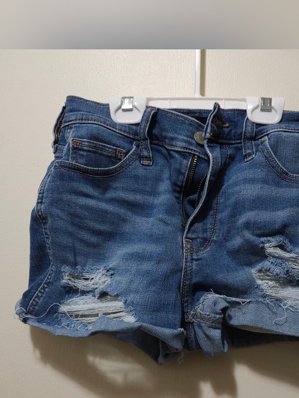 Hollister Medium Blue Distressed Denim Cutoff Shorts